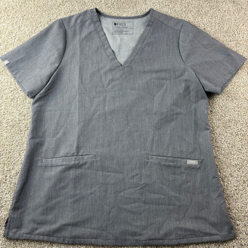 FIGS Technical Collection Women's Gray Scrub Top Size L‎ Medical Uniform Pockets